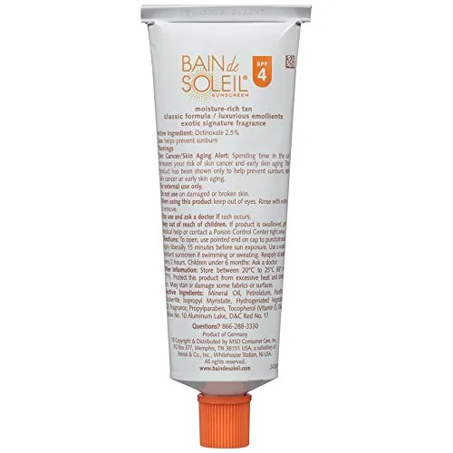 Bain de Soleil Gelee Sunscreen SPF 4 3.12 oz. Tube Pack of 2  