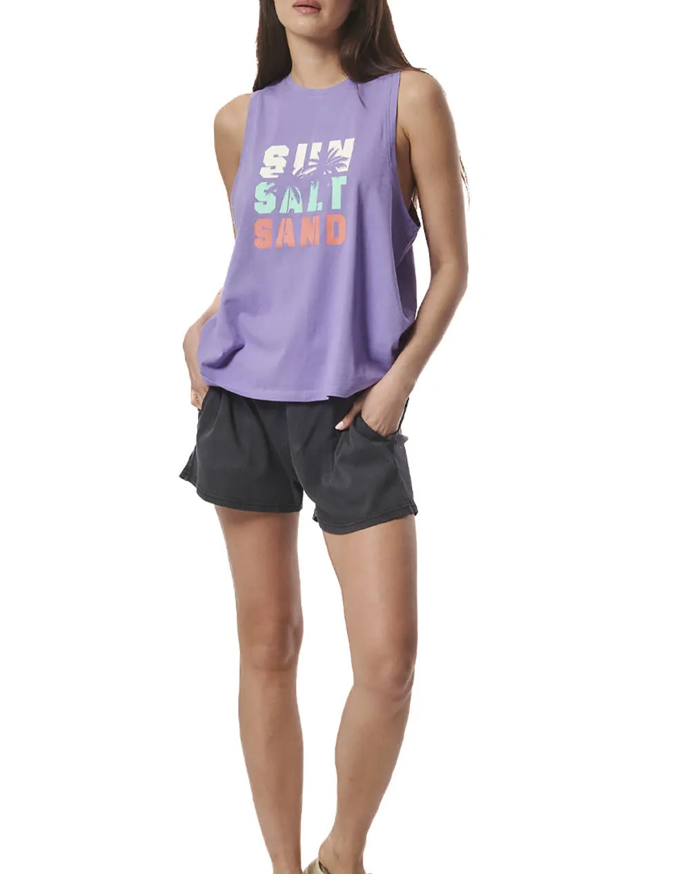 BODY ACTION WOMEN''S ENJYME WASH OVERSIZED TANK