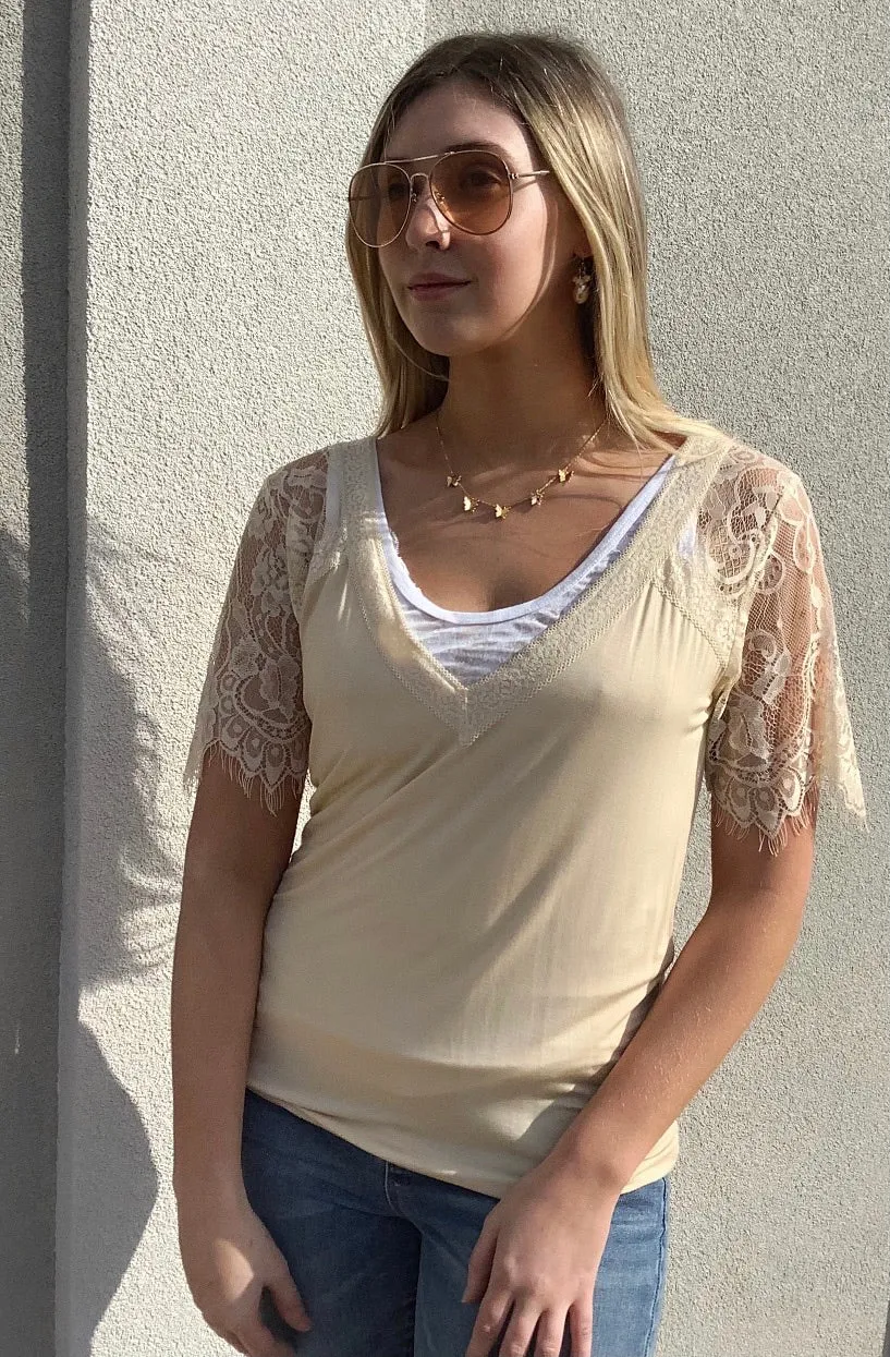 Date Night Cream Lace Tee