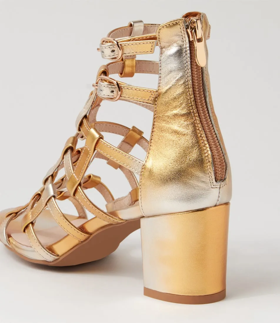 DJANGO & JULIETTE Ebbie Gold Mix Leather Sandals