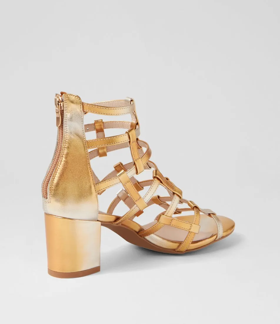 DJANGO & JULIETTE Ebbie Gold Mix Leather Sandals