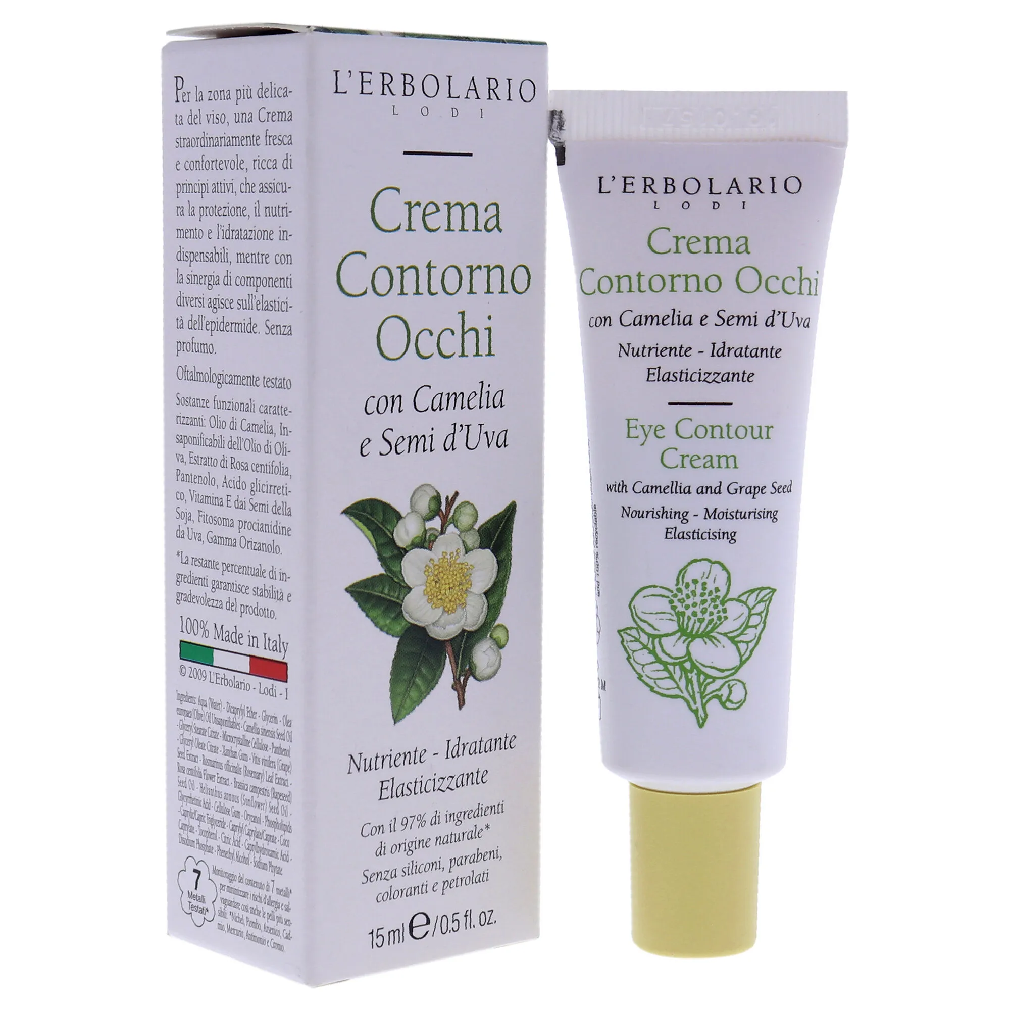 Eye Contour Cream with Camelia and Grape Seed by LErbolario for Unisex - 0.5 oz Cream