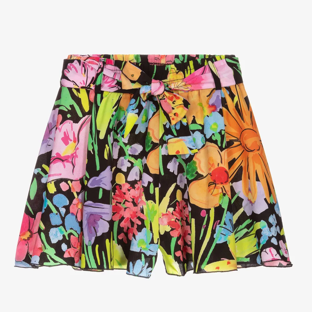 Girls Black Floral Shorts