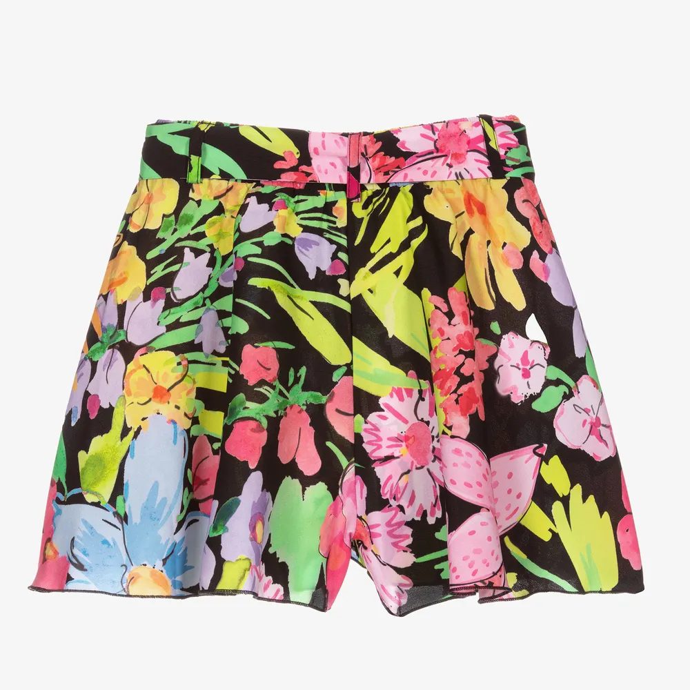 Girls Black Floral Shorts