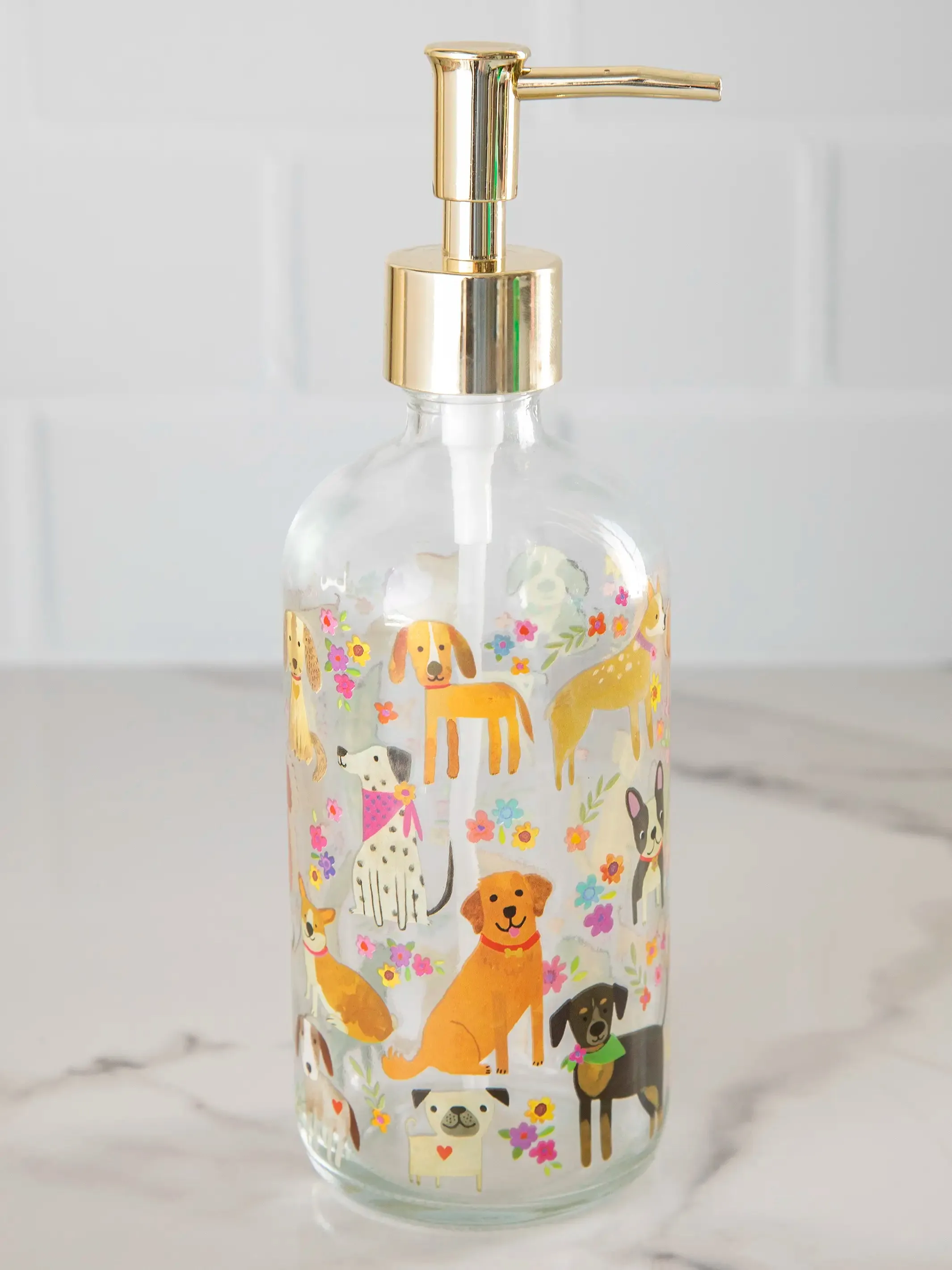 Glass Soap Dispenser - Dog Floral