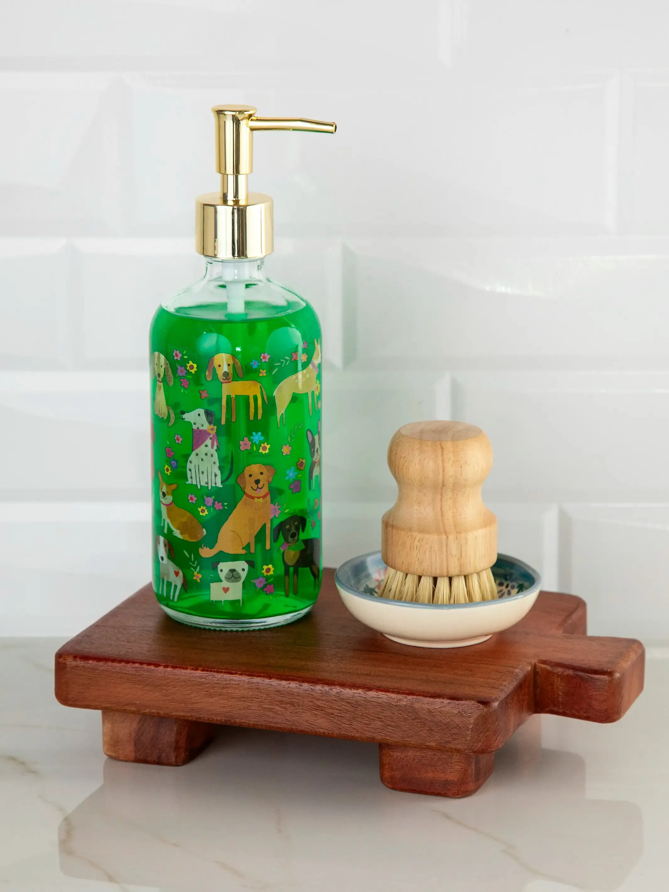 Glass Soap Dispenser - Dog Floral