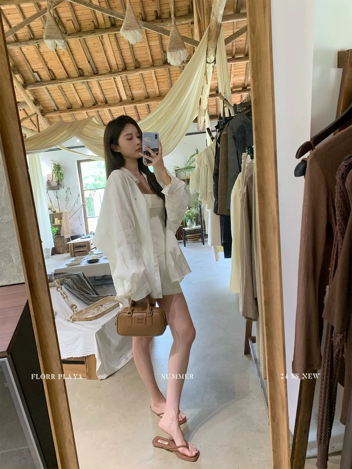 Huahuayuan natural texture white sunscreen linen long-sleeved shirt suit women's summer thin loose high-waisted shorts