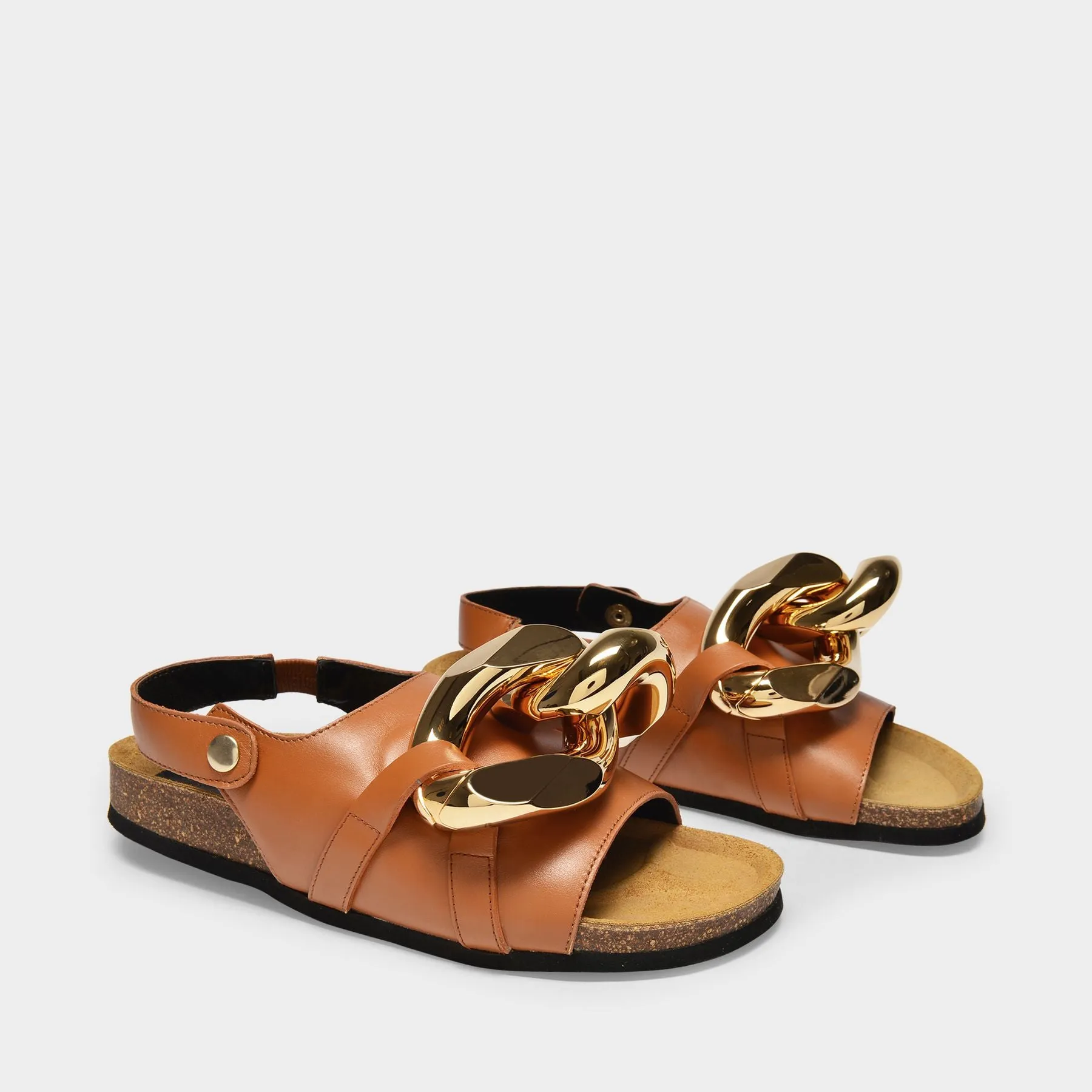 J.W. Anderson  Chain-Link Sandals in Brown Leather