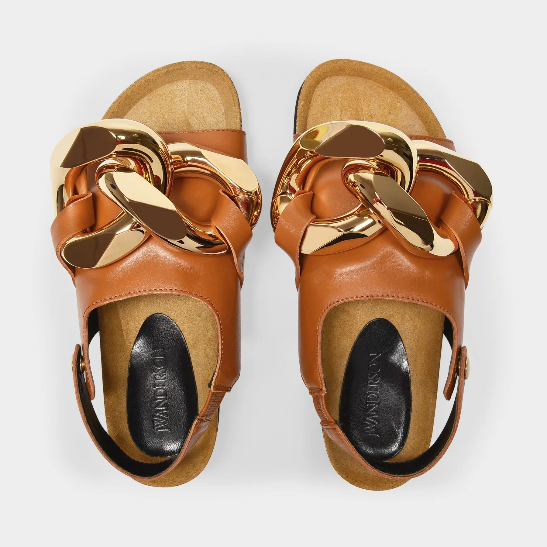 J.W. Anderson  Chain-Link Sandals in Brown Leather