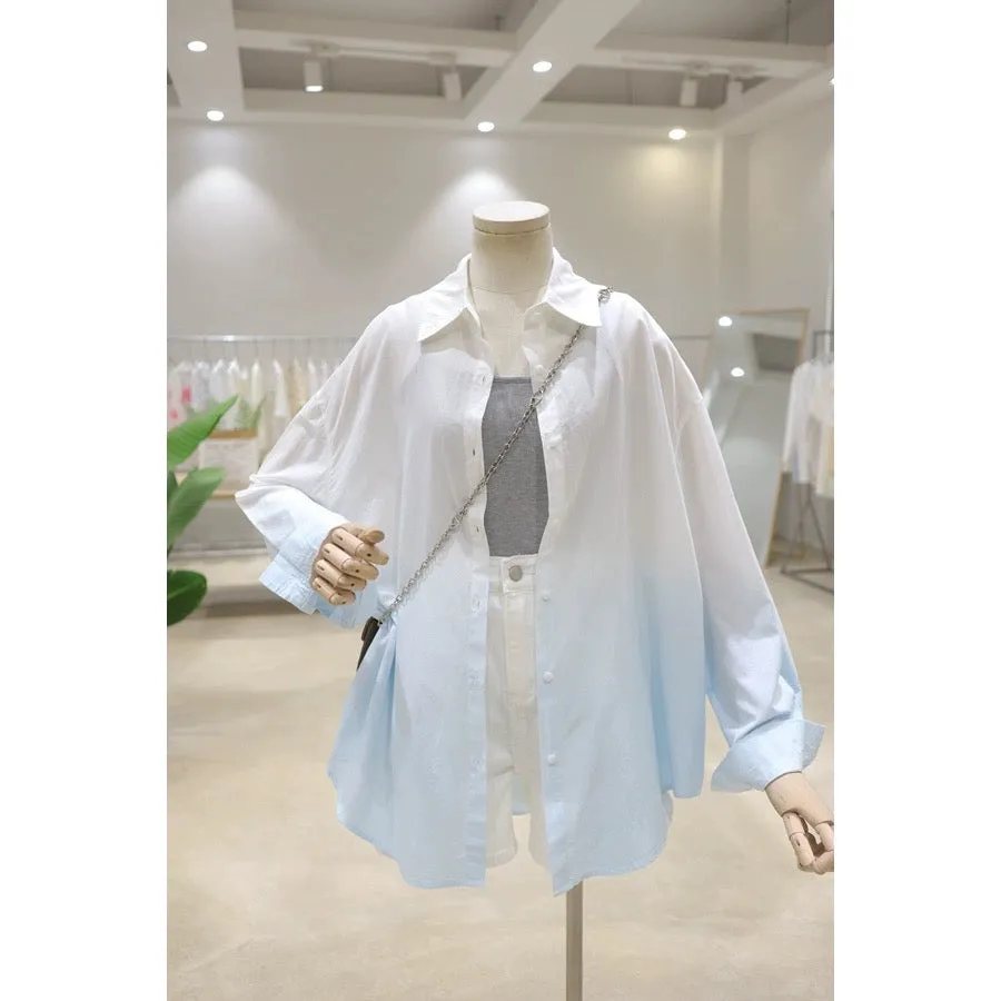 Light and drapey fresh gradient color 2024 summer slightly see-through loose slimming mid-length long-sleeved thin sunscreen shi