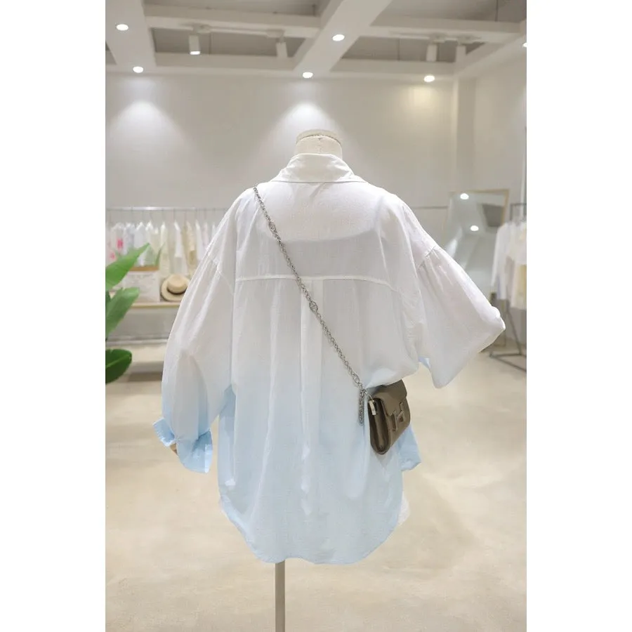 Light and drapey fresh gradient color 2024 summer slightly see-through loose slimming mid-length long-sleeved thin sunscreen shi