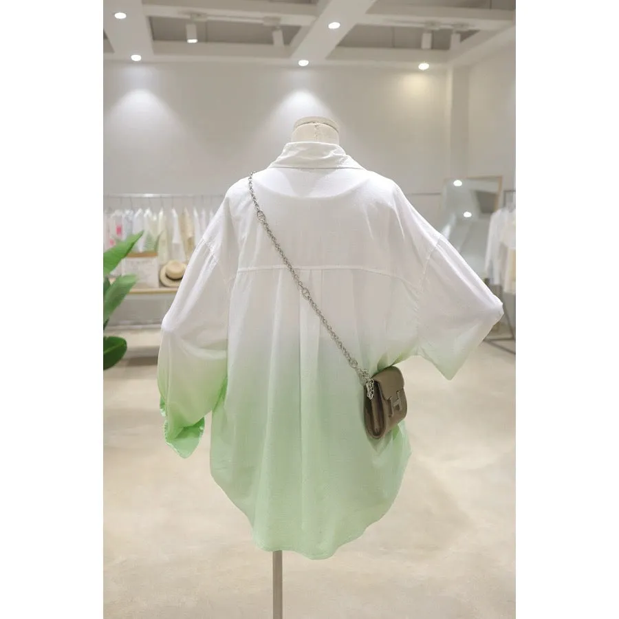 Light and drapey fresh gradient color 2024 summer slightly see-through loose slimming mid-length long-sleeved thin sunscreen shi