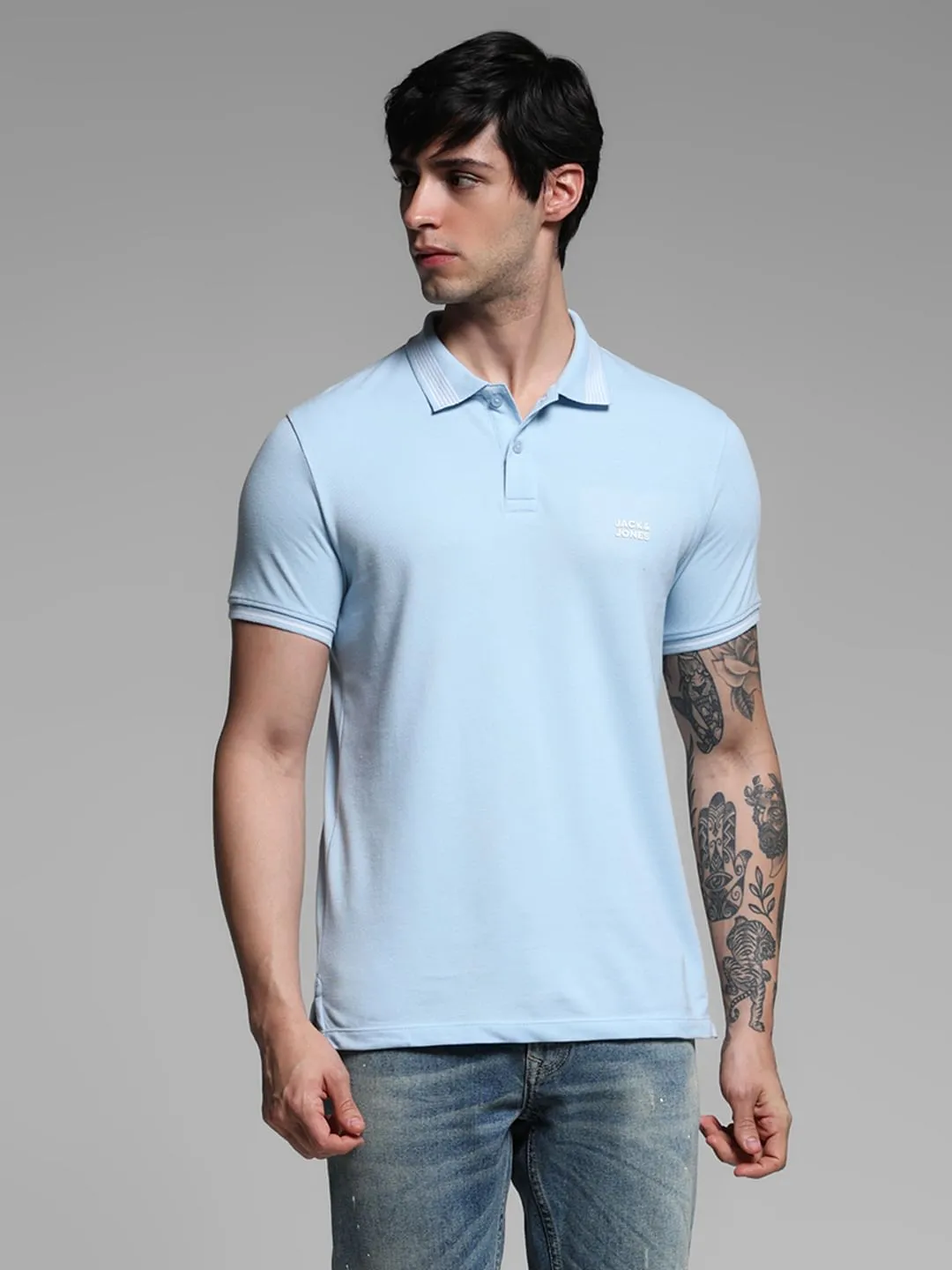 Light Blue Logo Print Polo