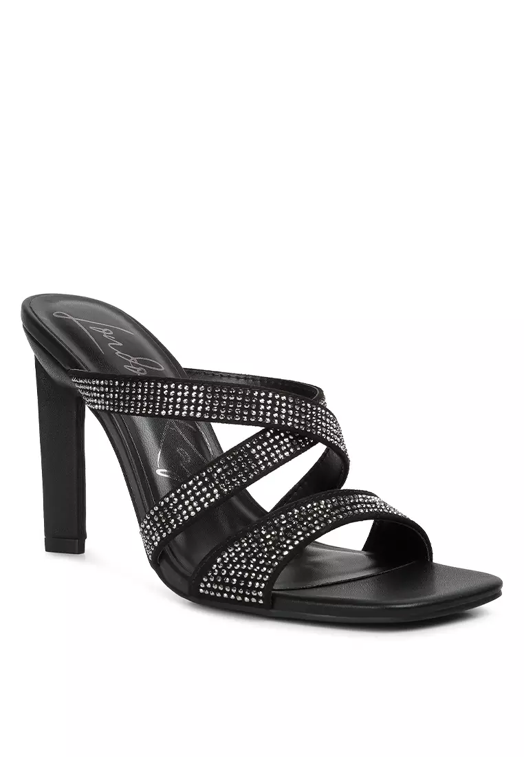 London Rag Black Rhinestone Embellished Straps Sandals