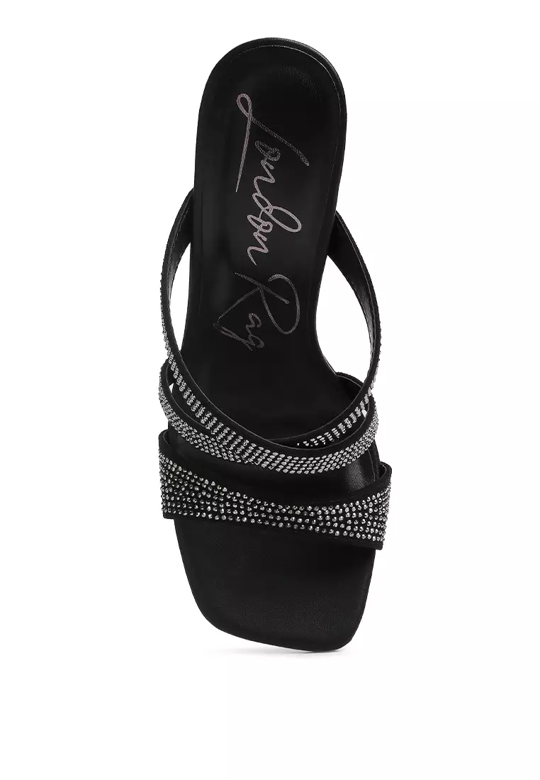 London Rag Black Rhinestone Embellished Straps Sandals