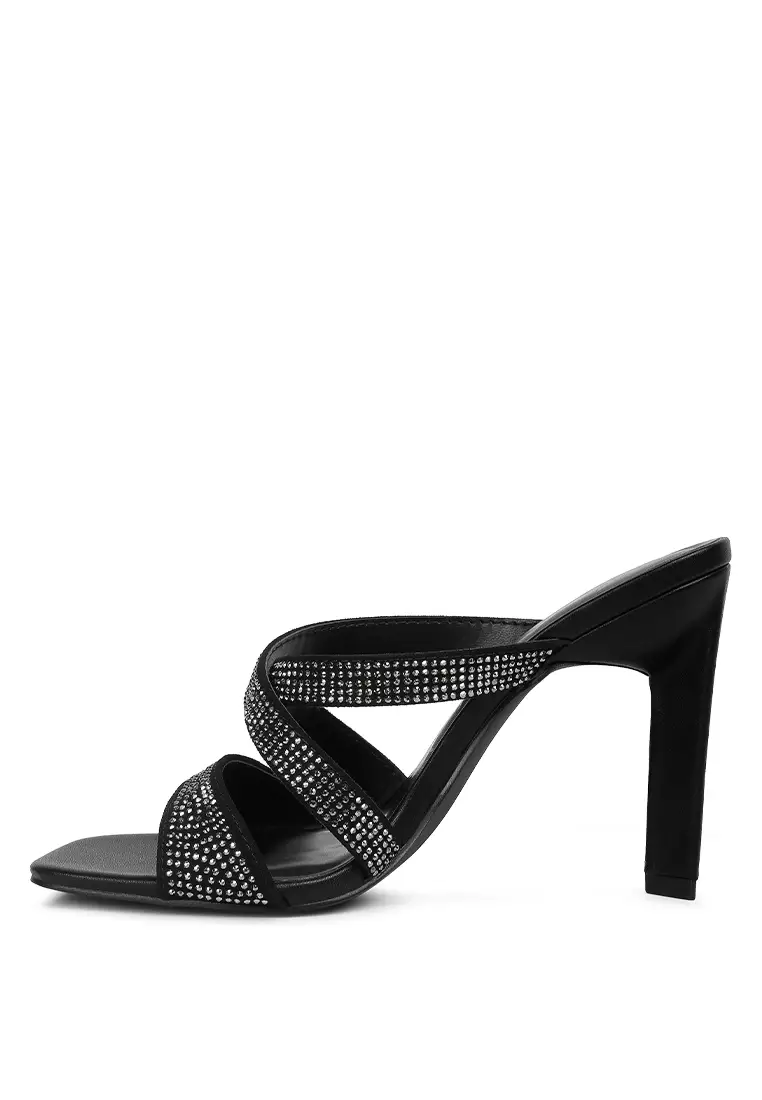 London Rag Black Rhinestone Embellished Straps Sandals