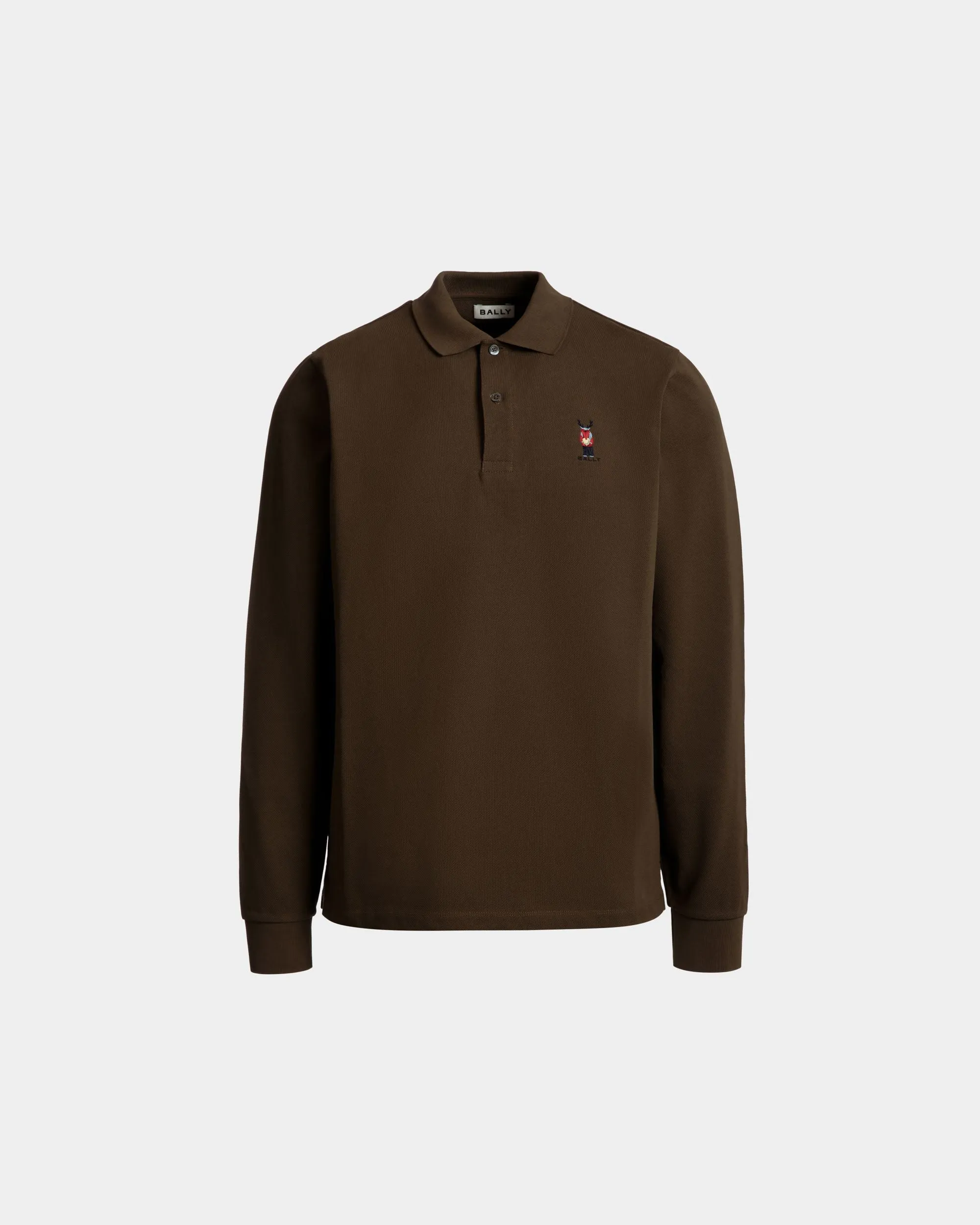 Long Sleeve Polo With Forest Mask In Brown Cotton 