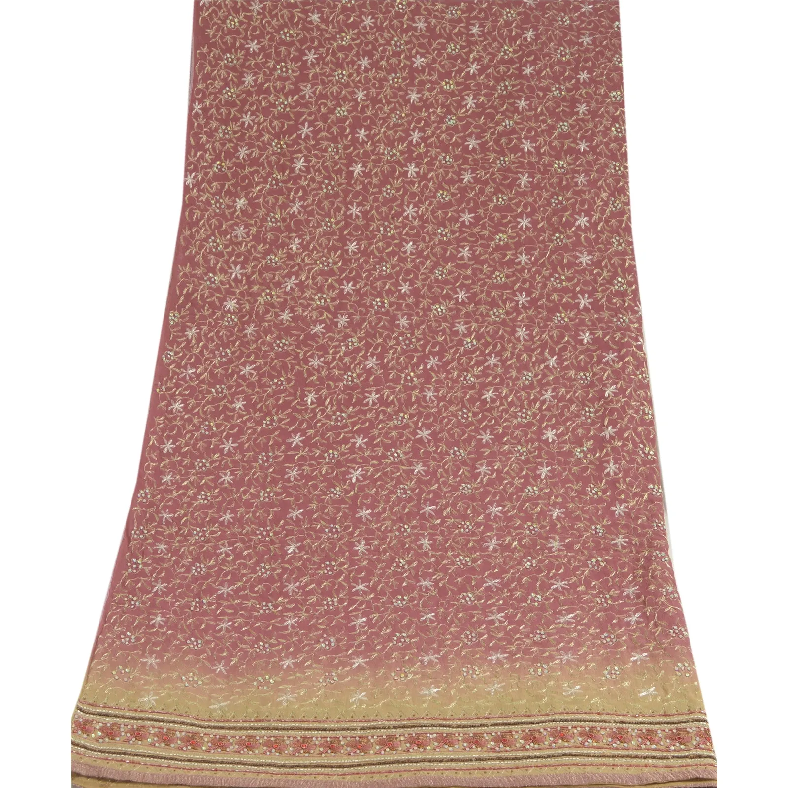 Sanskriti Vintage Dupatta Pink/Cream Long Stole Pure Georgette Silk Hand Beaded