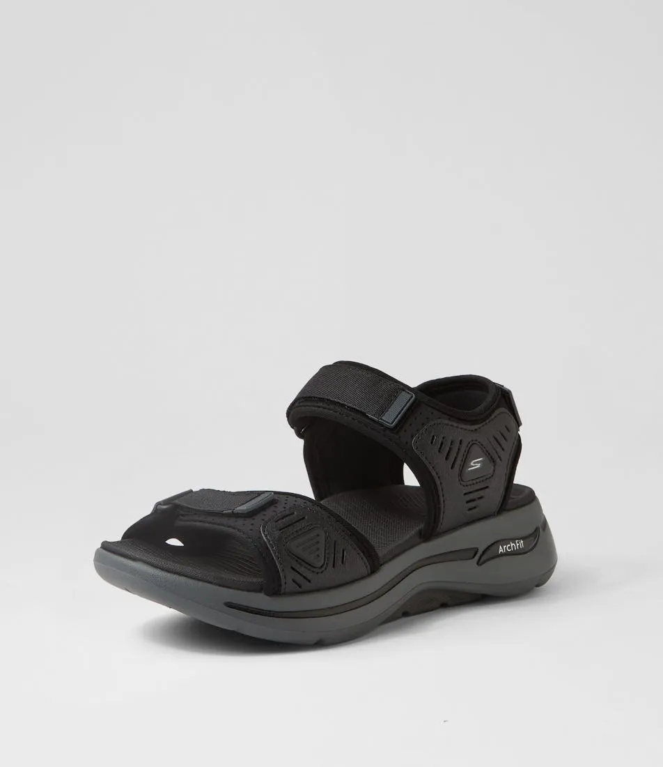 SKECHERS Go Walk Arch Fit Black Charcoal Sandals