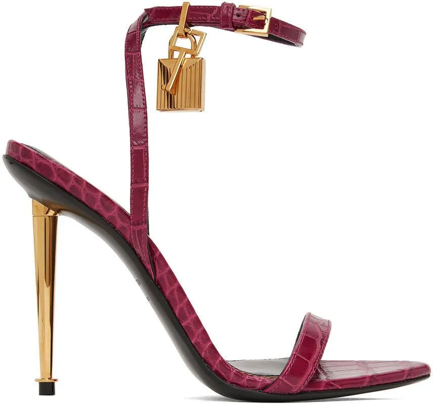 TOM FORD Burgundy Padlock Pointy Naked Heeled Sandals