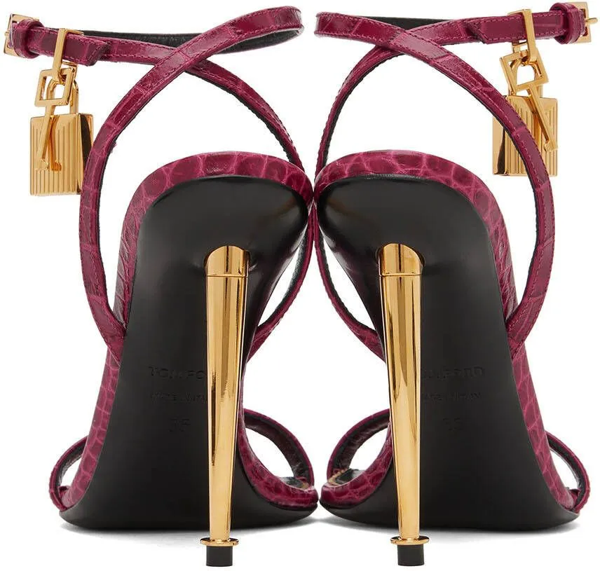 TOM FORD Burgundy Padlock Pointy Naked Heeled Sandals