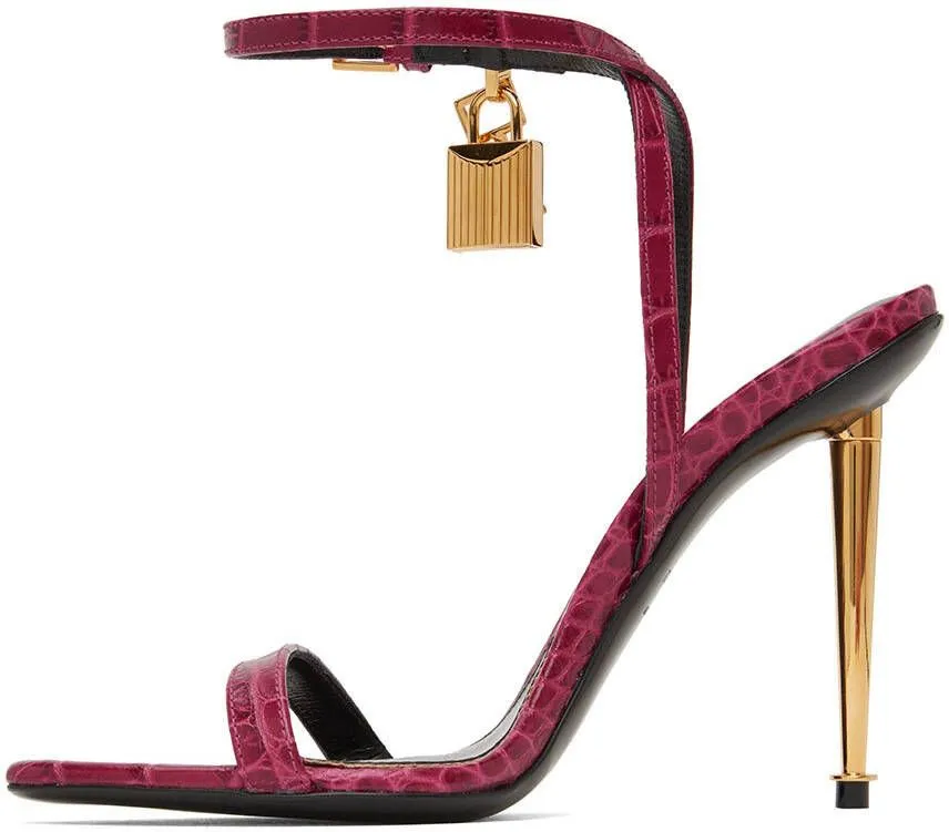 TOM FORD Burgundy Padlock Pointy Naked Heeled Sandals