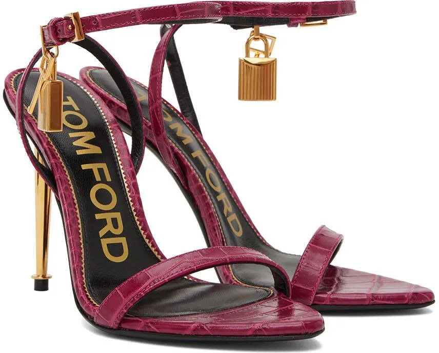 TOM FORD Burgundy Padlock Pointy Naked Heeled Sandals