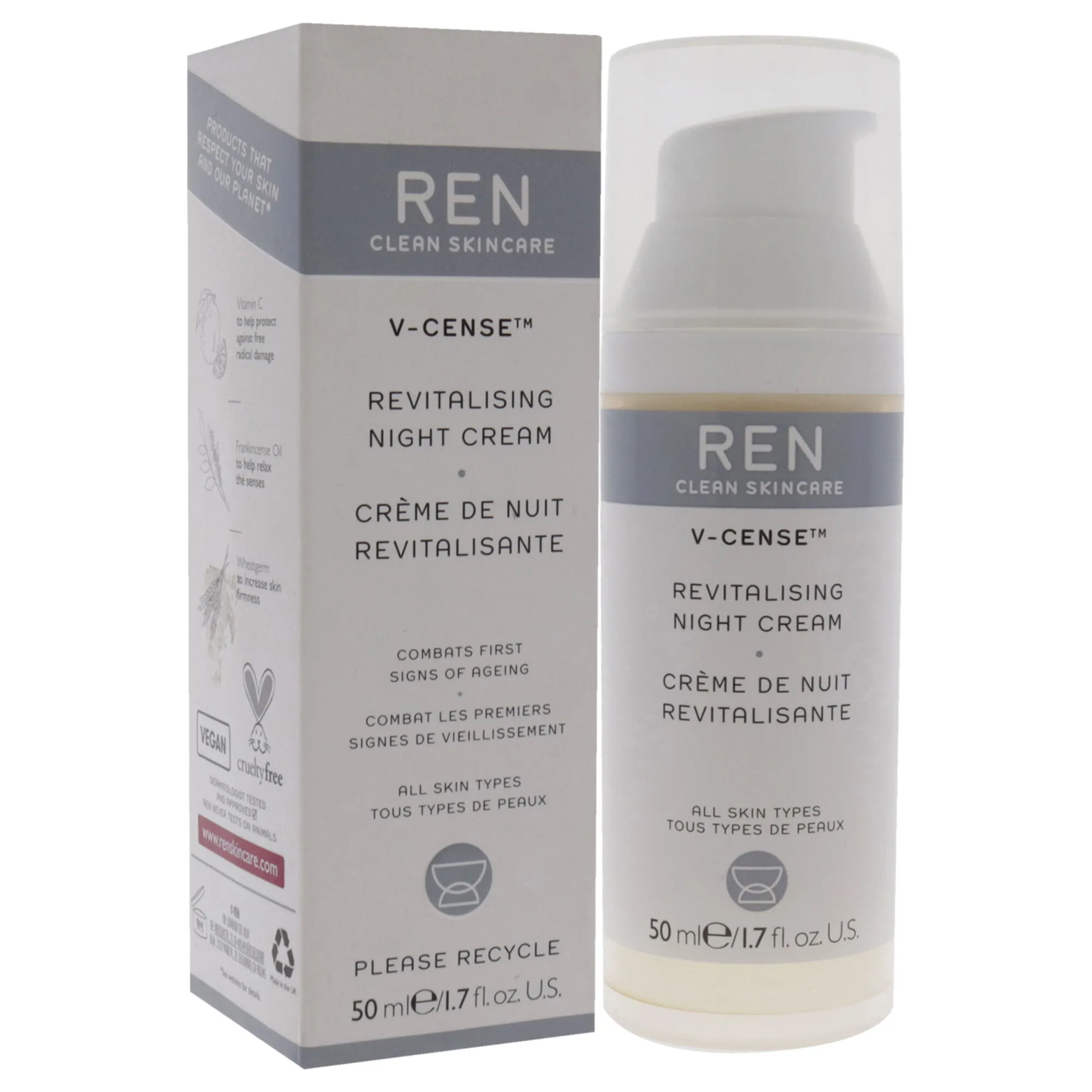 V-Cense Revitalising Night Cream by REN for Unisex - 1.7 oz Cream