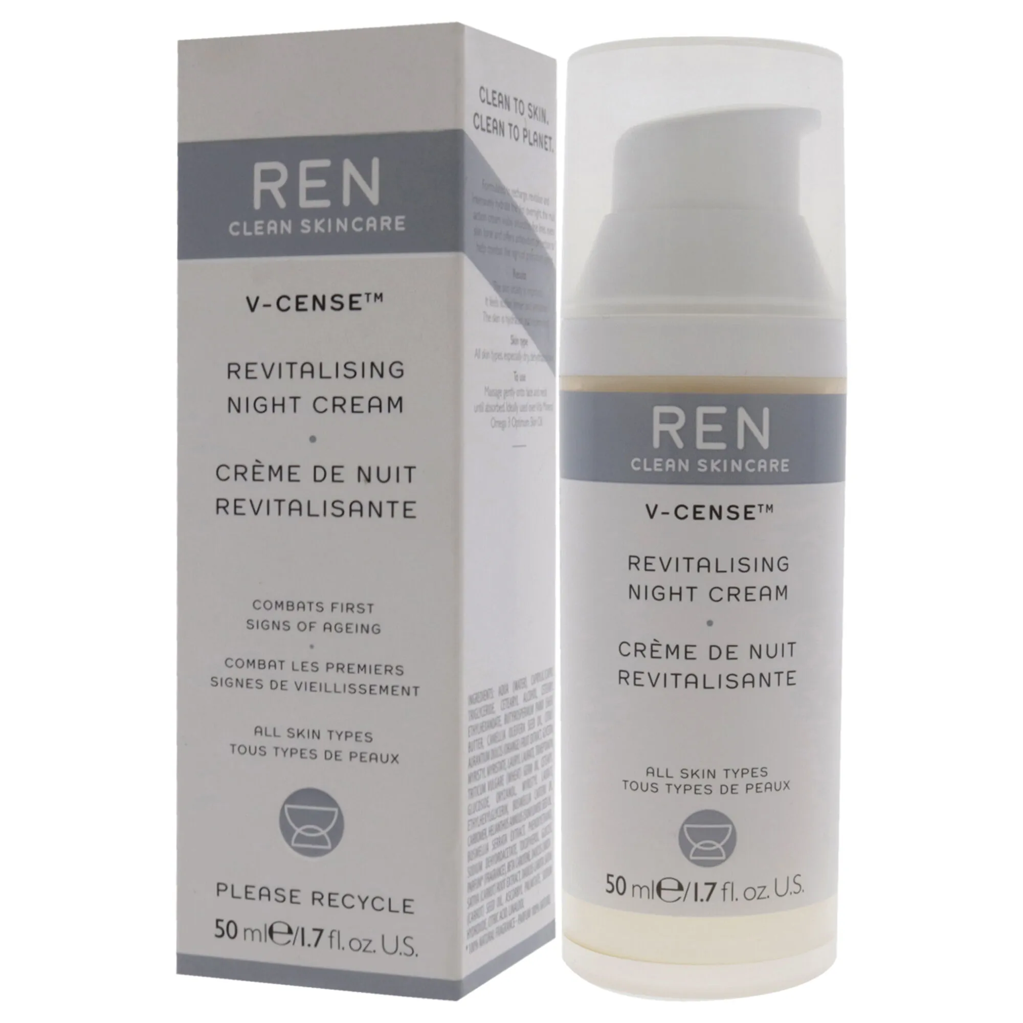 V-Cense Revitalising Night Cream by REN for Unisex - 1.7 oz Cream