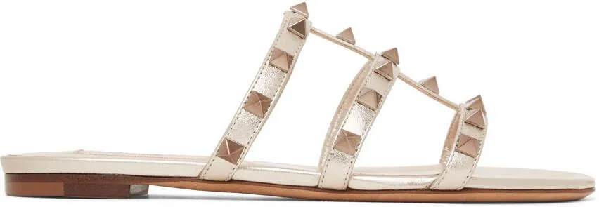 Valentino Garavani Gold Rockstud Cage Flat Slide Sandals