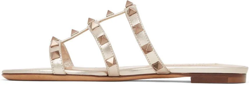 Valentino Garavani Gold Rockstud Cage Flat Slide Sandals